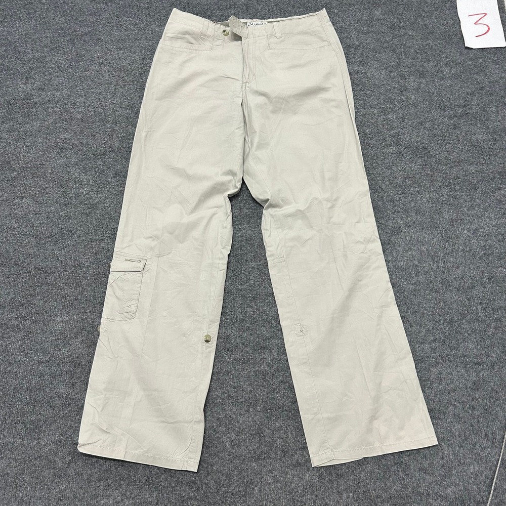 Columbia Cargo Pants Womens Size 12 Beige Cotton Roll Up Tab Outdoor Hiking